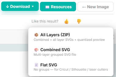 Download dropdown showing all three download options
